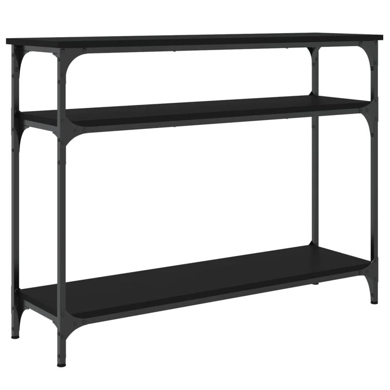 Table d'appoint console pratique avec étagères de rangement 100 x 29 x 75 cm bois d'ingénierie et métal noir DEC032064