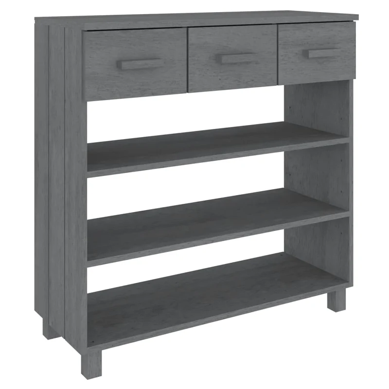 Table d'appoint console avec tiroirs de rangement et étagères 90 x 35 x 90 cm bois de pin gris DEC032022