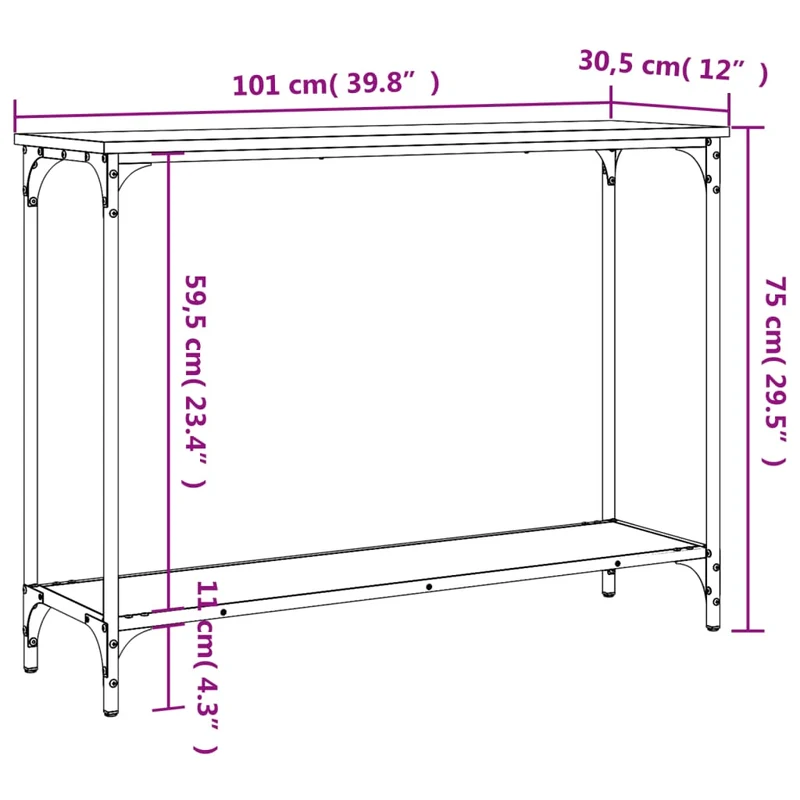 Table d'appoint console pratique pour une entrée organisée 101 x 30,5 x 75 cm bois d'ingénierie et métal DEC031850