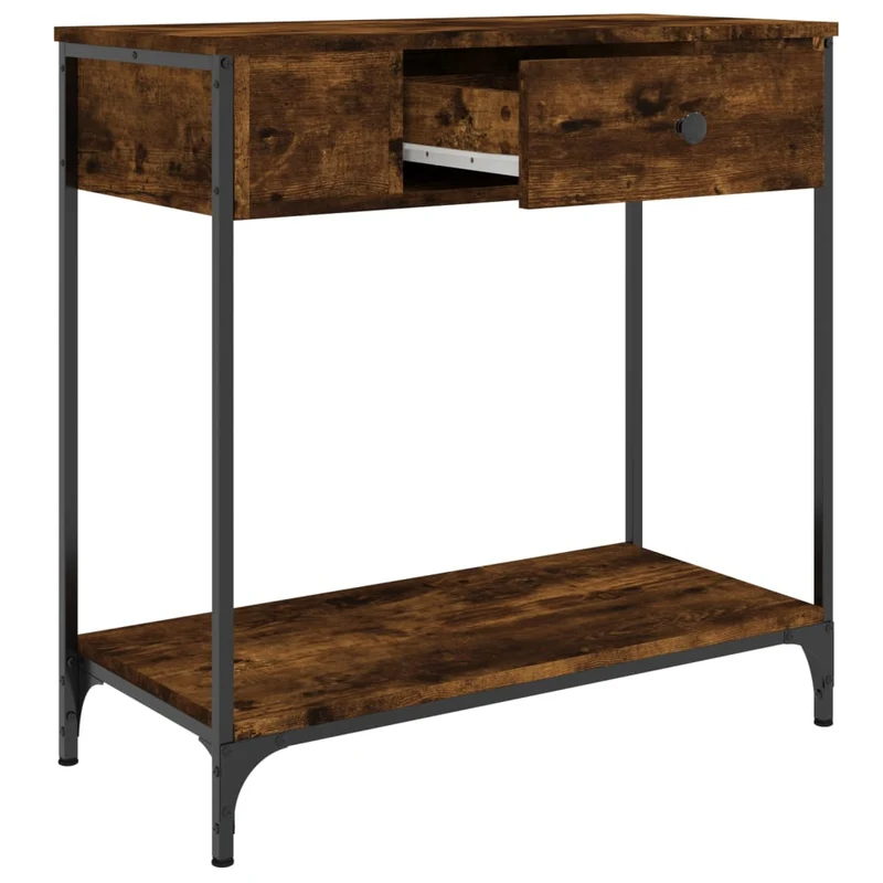 Table d'appoint console pratique avec tiroirs pour une entrée organisée 75 x 34,5 x 75 cm bois d'ingénierie marron et métal DEC031813