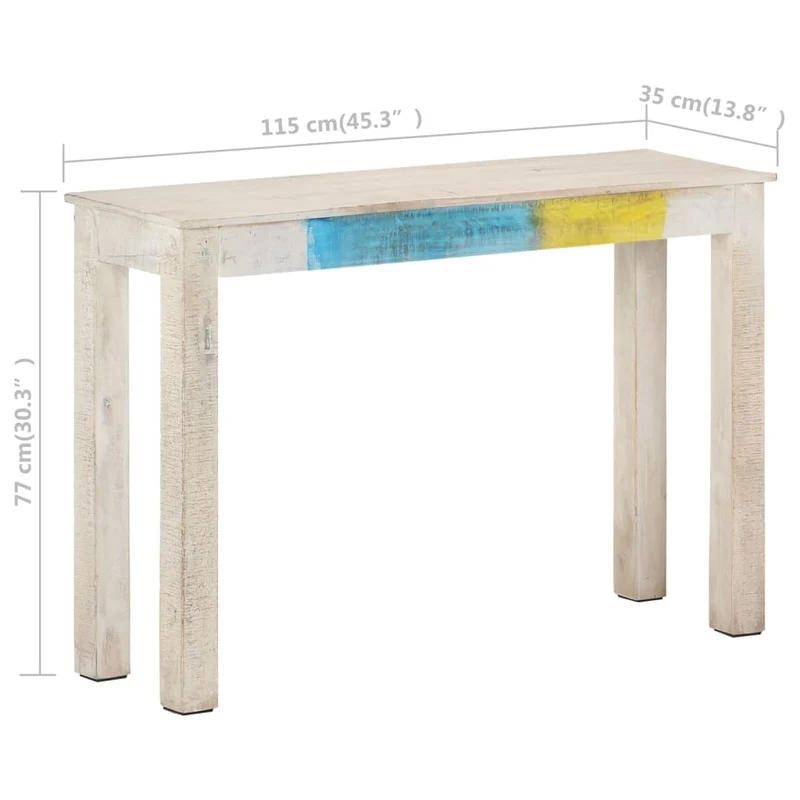 Table d'appoint console pratique pour une entrée organisée 115 x 35 x 77 cm bois de manguier blanc DEC031697