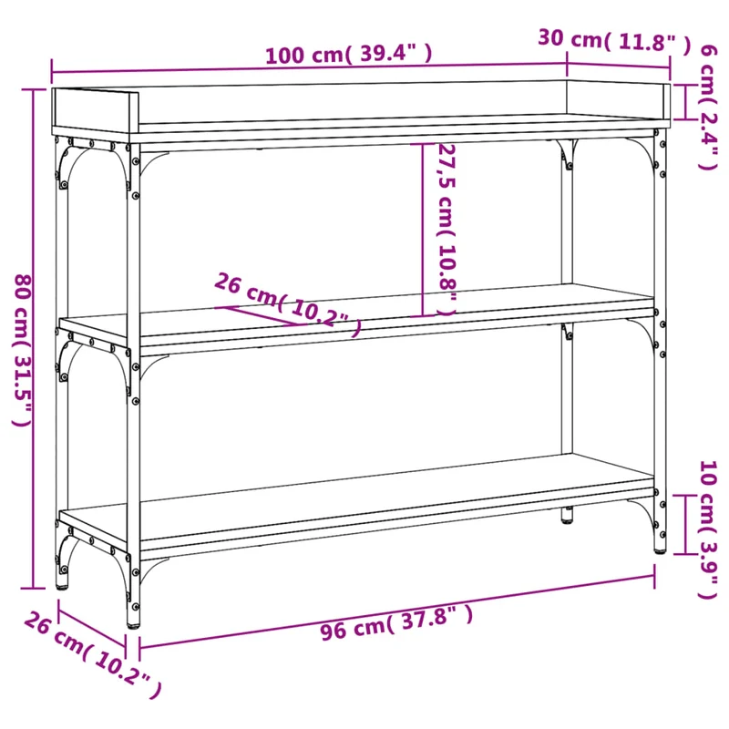 Table d'appoint console pratique avec étagères pour une entrée organisée 100 x 30 x 80 cm bois d'ingénierie marron et métal DEC031657