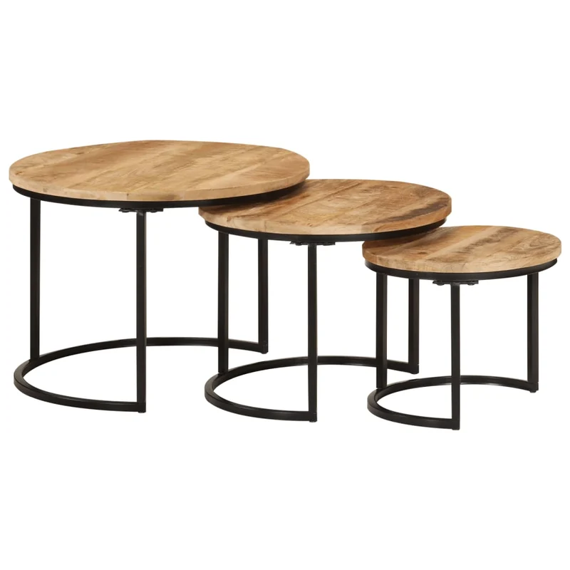 Set de 3 tables basse gigognes en bois de manguier et fer DEC031324