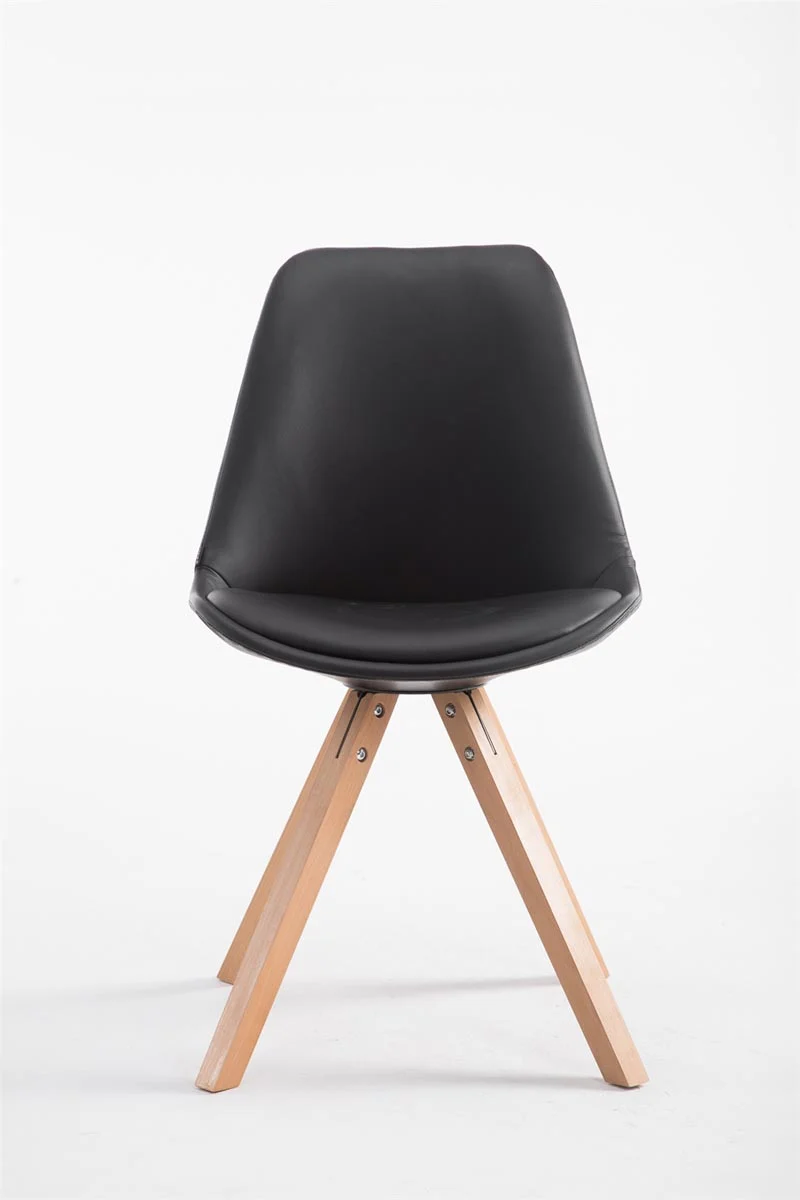 Chaise de cuisine salle à manger scandinave assise en PVC noir 4 pieds en bois forme carré clair 10_0003409