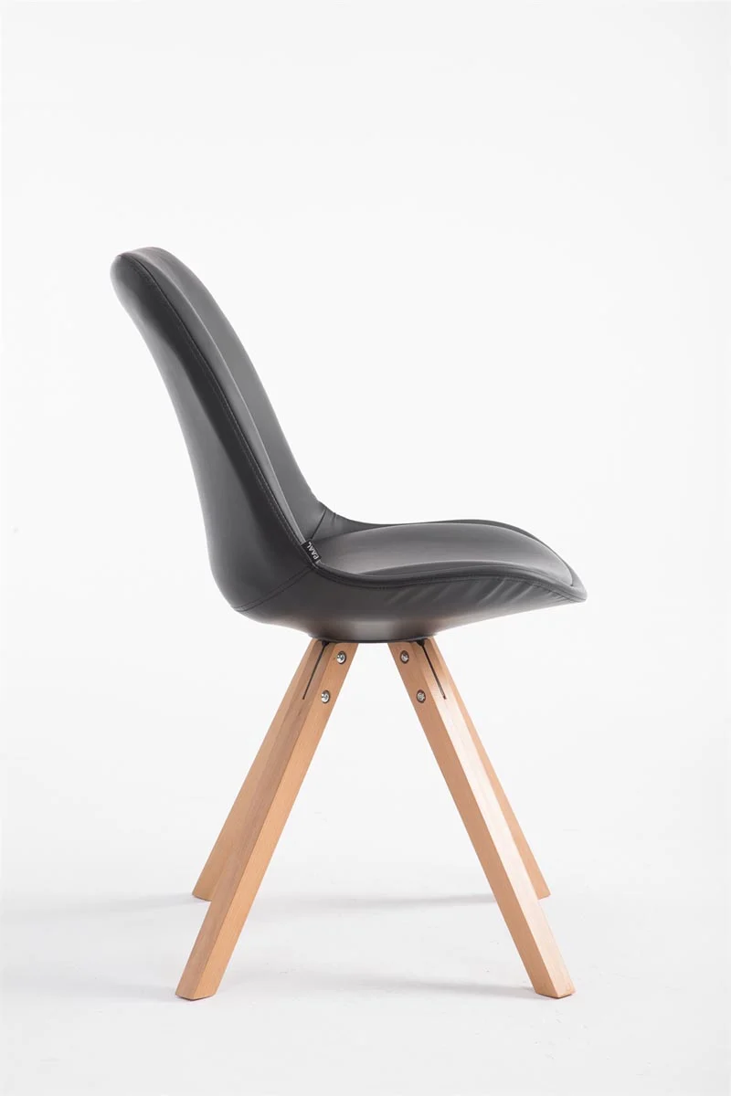 Chaise de cuisine salle à manger scandinave assise en PVC noir 4 pieds en bois forme carré clair 10_0003409