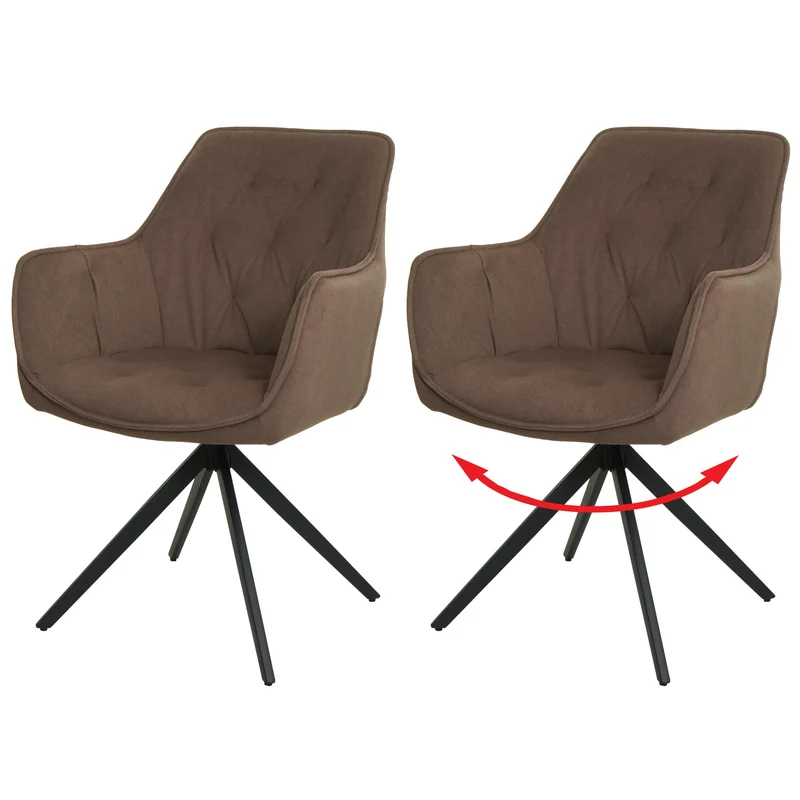 Lot de 2 chaises de salle à manger rembourrée avec accoudoir rotatif métal et tissu marron 04_0007376