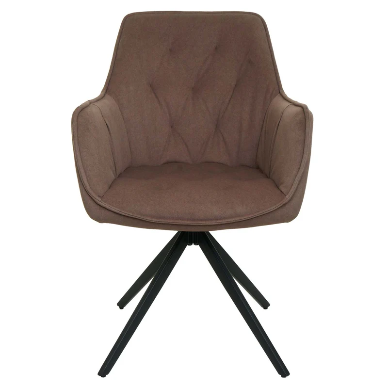 Lot de 2 chaises de salle à manger rembourrée avec accoudoir rotatif métal et tissu marron 04_0007376