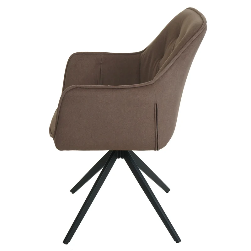 Lot de 2 chaises de salle à manger rembourrée avec accoudoir rotatif métal et tissu marron 04_0007376