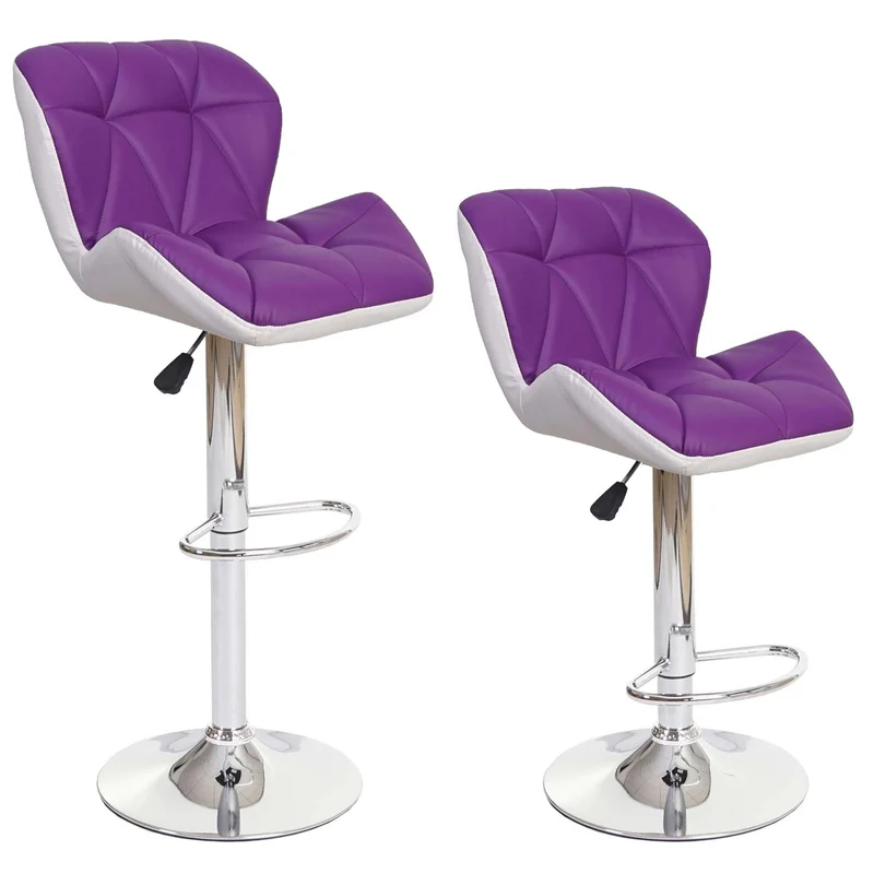 2x tabourets de bar chaise de comptoir hauteur réglable en synthétique violet cadre en acier chromé 04_0000118