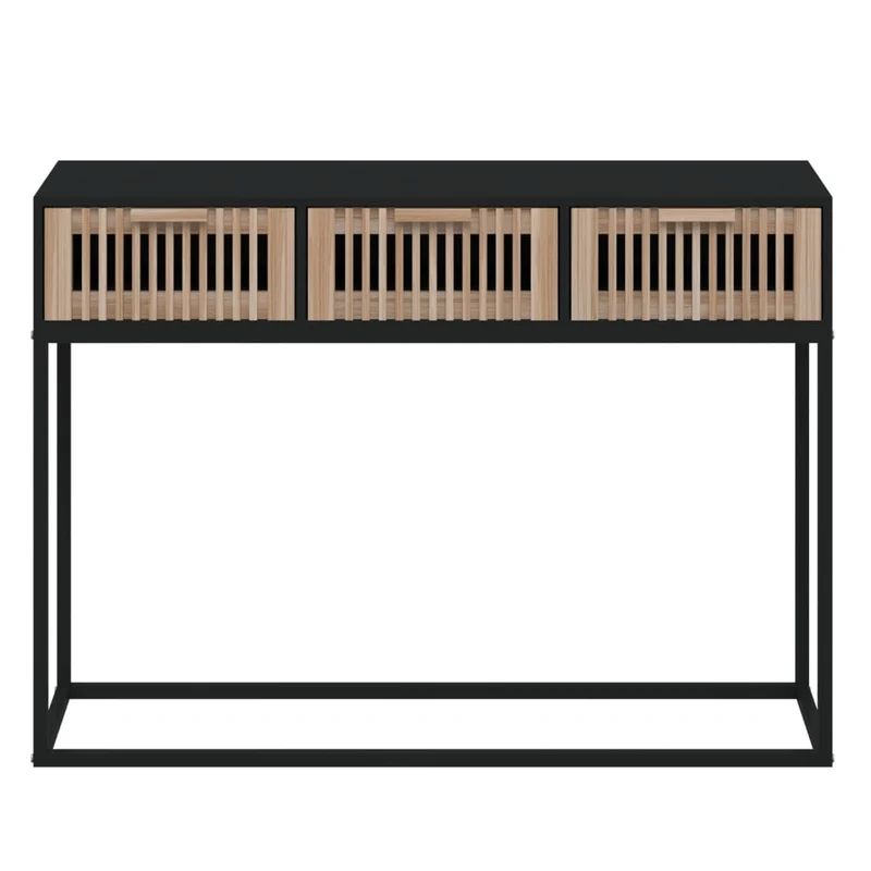 Meuble d'entrée table console design élégant avec tiroirs 105 x 30 x 75 cm bois d'ingénierie et fer noir DEC032094