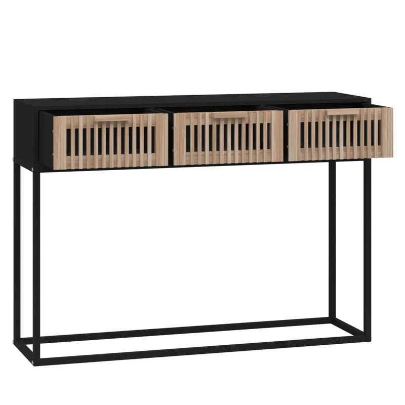 Meuble d'entrée table console design élégant avec tiroirs 105 x 30 x 75 cm bois d'ingénierie et fer noir DEC032094