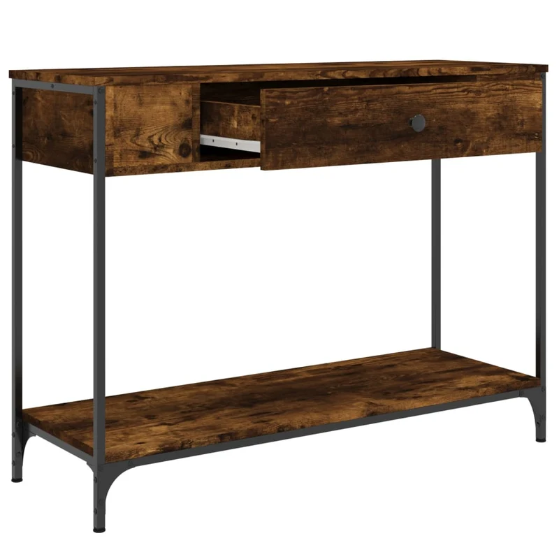 Meuble d'entrée table console design élégant avec tiroirs 100 x 34,5 x 75 cm bois d'ingénierie marron et métal DEC031763