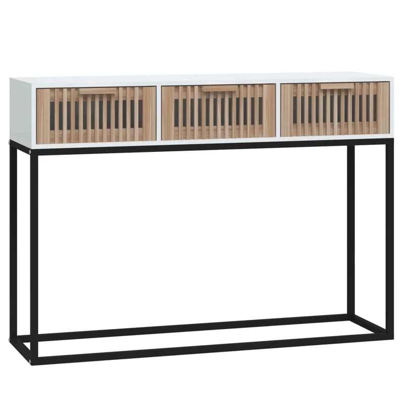 Meuble d'entrée table console design élégant avec tiroirs 105 x 30 x 75 cm bois d'ingénierie blanc et fer DEC031684