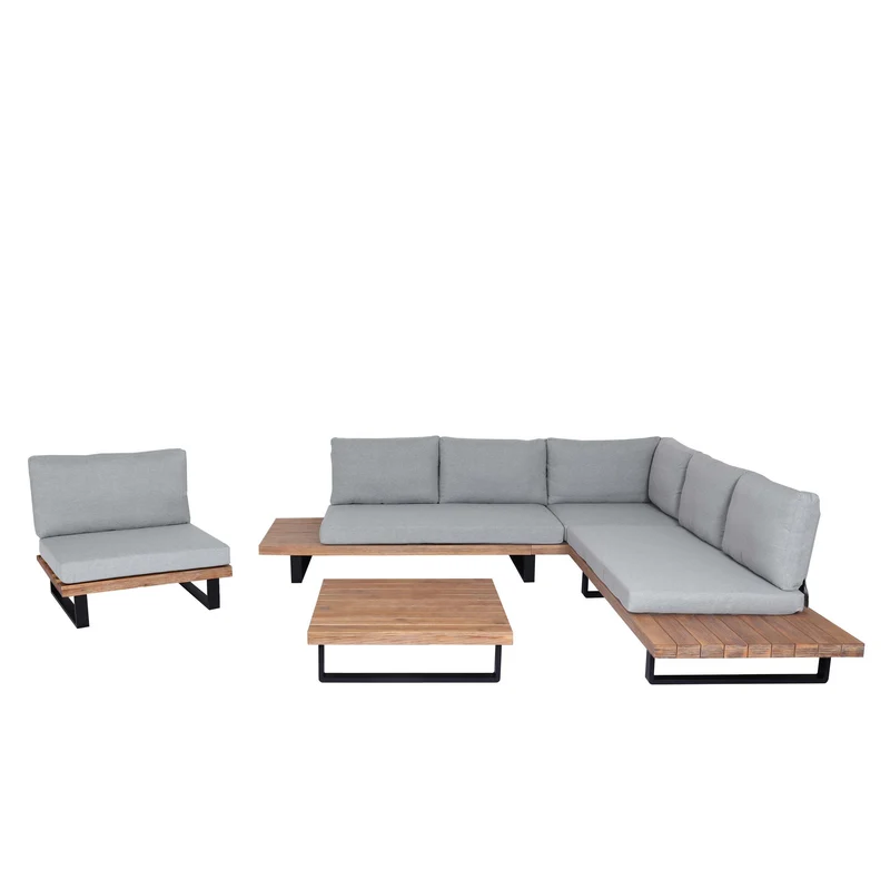 Salon de jardin avec fauteuil hwc-h54 salon de jardin avec canapé en polybois d'acacia filé mvg aluminium marron clair revêtement gris clair 04_0008296