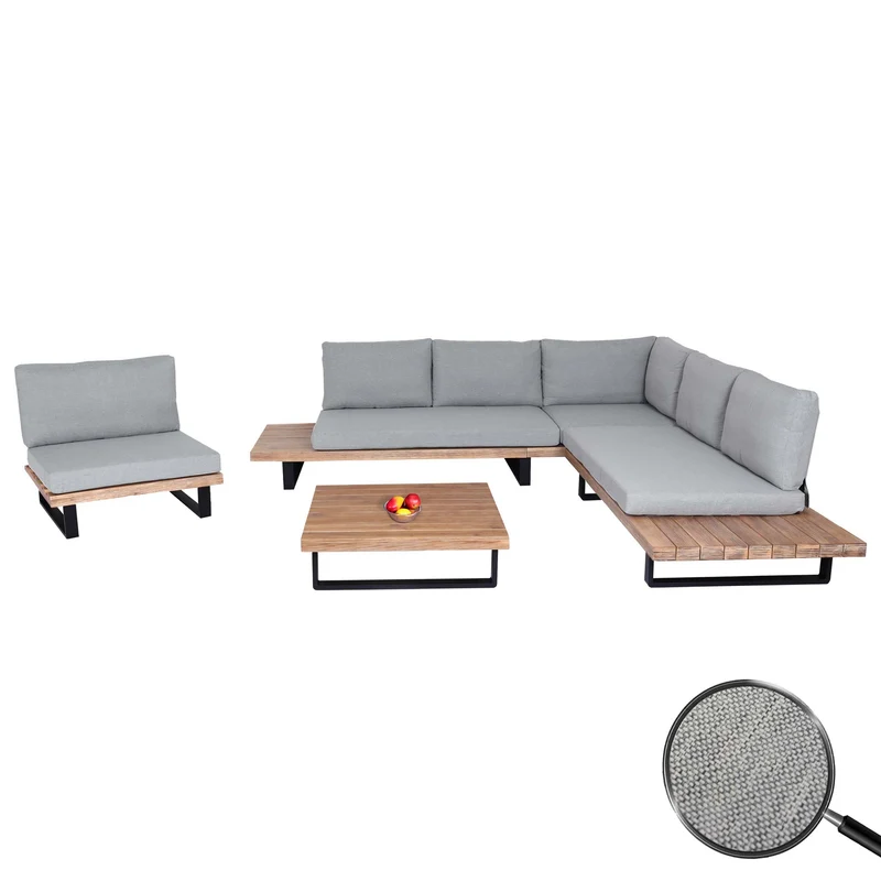 Salon de jardin avec fauteuil hwc-h54 salon de jardin avec canapé en polybois d'acacia filé mvg aluminium marron clair revêtement gris clair 04_0008296