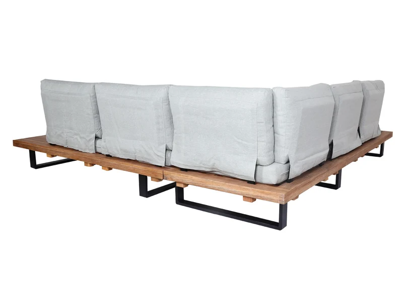 Salon de jardin avec fauteuil hwc-h54 salon de jardin avec canapé en polybois d'acacia filé mvg aluminium marron clair revêtement gris clair 04_0008296