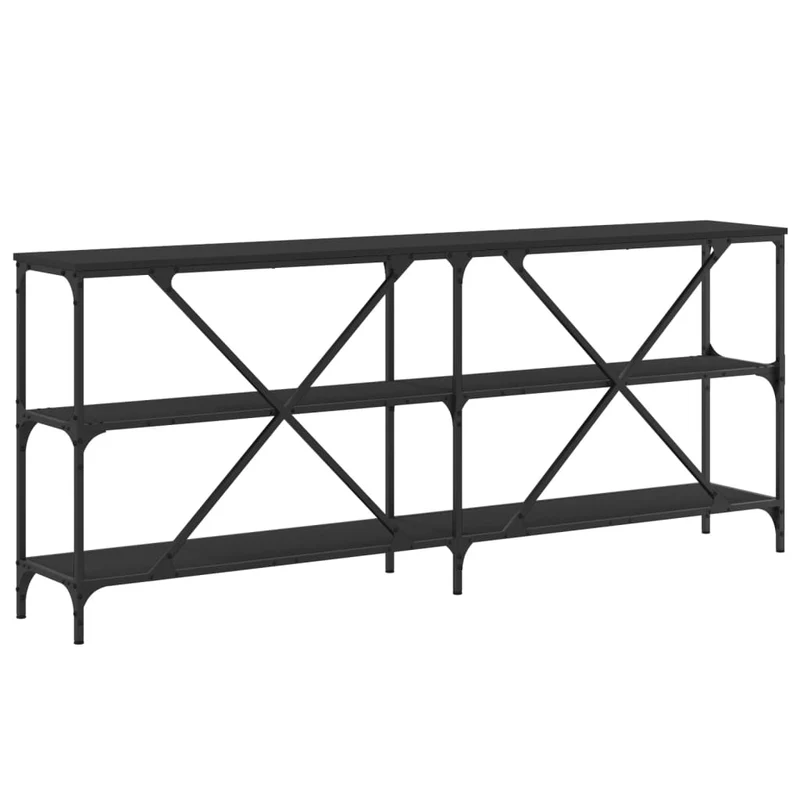 Table console d'entrée fonctionnel et stylé avec étagères 180 x 30 x 75 cm bois d'ingénierie et fer noir DEC032126
