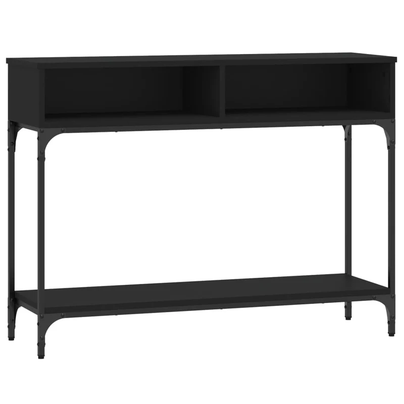 Table console fonctionnel et stylé avec compartiments rangement 100 x 30,5 x 75 cm bois d'ingénierie noir et métal DEC032065