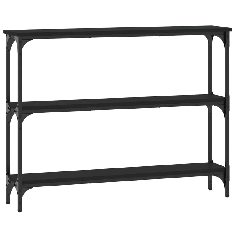 Table console d'entrée fonctionnel et stylé avec étagères 100 x 22,5 x 75 cm bois d'ingénierie noir et métal DEC032058