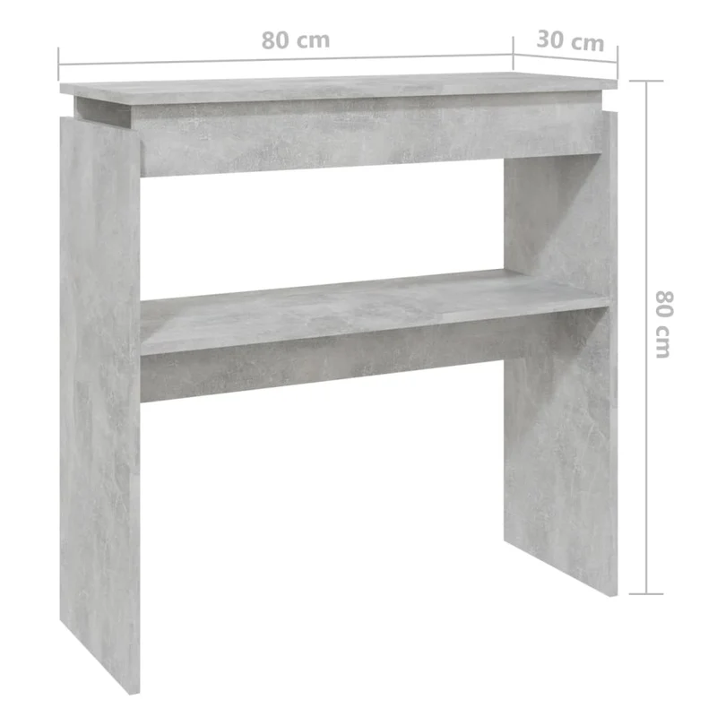 Table console d'entrée fonctionnel et stylé avec étagères 80 x 30 x 80 cm aggloméré couleur gris béton DEC032017