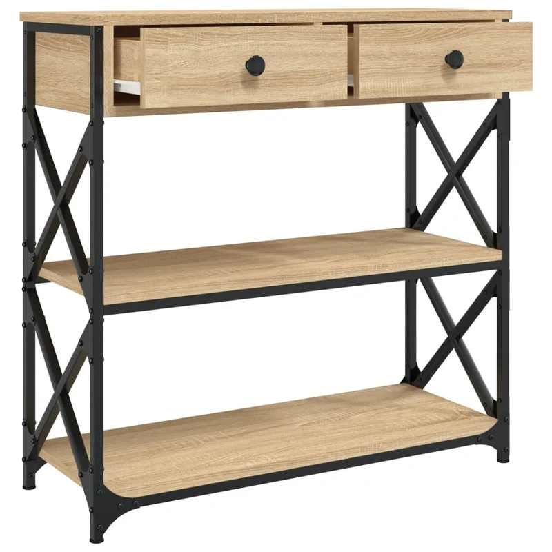 Table console d'entrée fonctionnel et stylé avec tiroirs et étagères 75 x 28 x 75 cm bois d'ingénierie et métal DEC031949