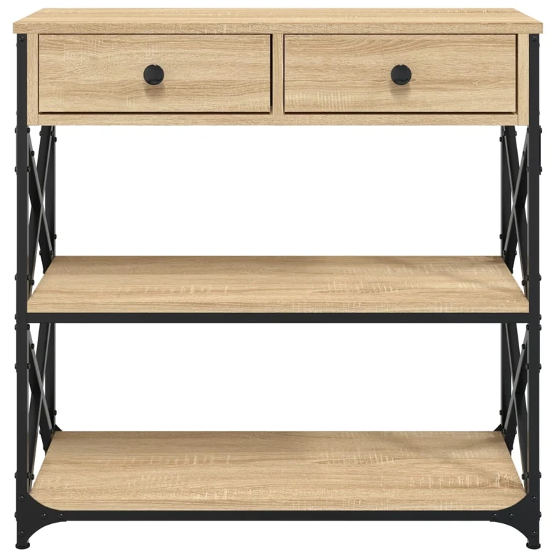 Table console d'entrée fonctionnel et stylé avec tiroirs et étagères 75 x 28 x 75 cm bois d'ingénierie et métal DEC031949
