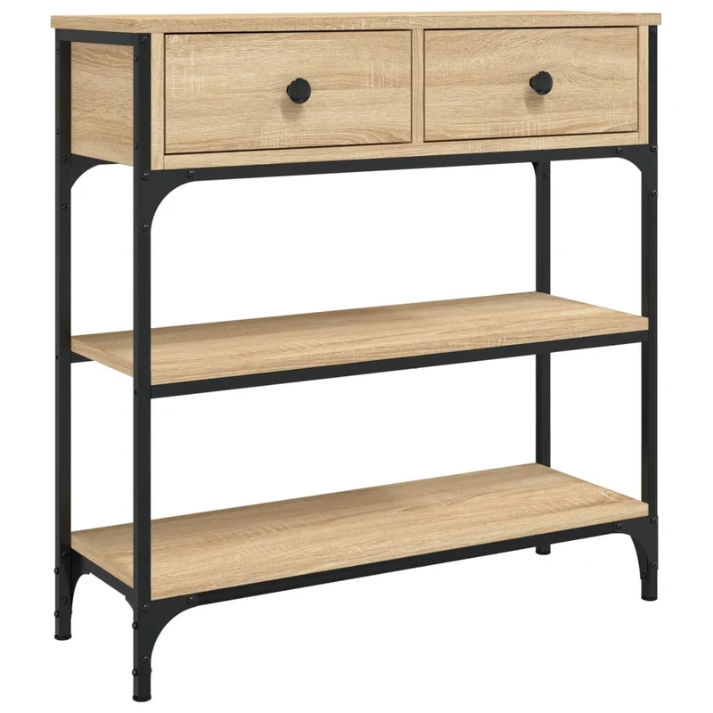 Table console d'entrée fonctionnel et stylé avec tiroirs et étagères 72,5 x 25 x 75 cm bois d'ingénierie et métal DEC031945