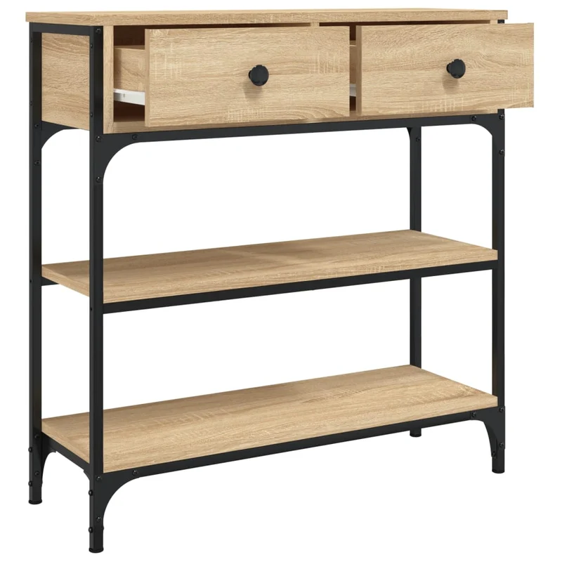 Table console d'entrée fonctionnel et stylé avec tiroirs et étagères 72,5 x 25 x 75 cm bois d'ingénierie et métal DEC031945
