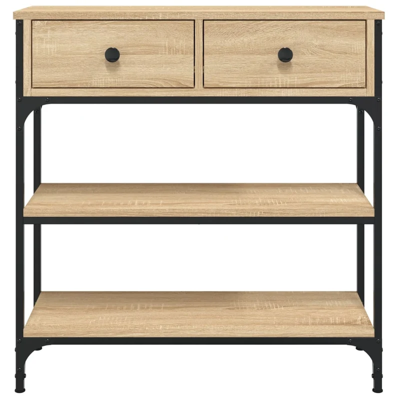 Table console d'entrée fonctionnel et stylé avec tiroirs et étagères 72,5 x 25 x 75 cm bois d'ingénierie et métal DEC031945