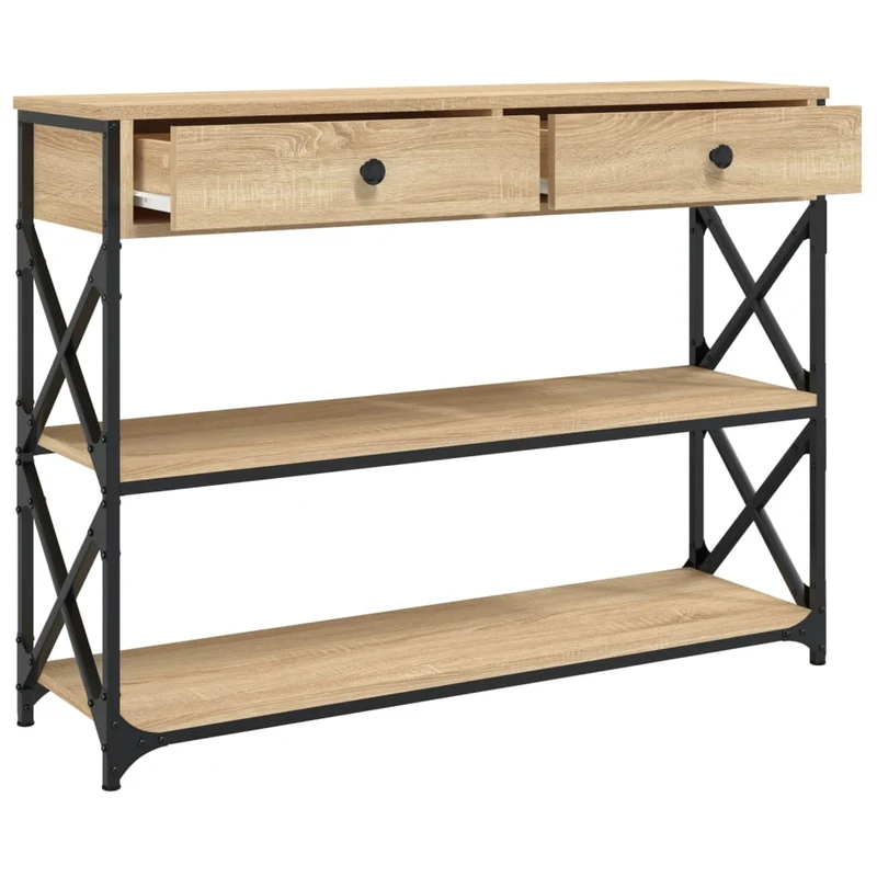 Table console d'entrée fonctionnel et stylé avec tiroirs et étagères 100 x 28 x 75 cm bois d'ingénierie et métal DEC031900