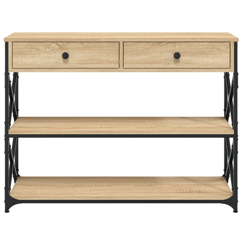 Table console d'entrée fonctionnel et stylé avec tiroirs et étagères 100 x 28 x 75 cm bois d'ingénierie et métal DEC031900