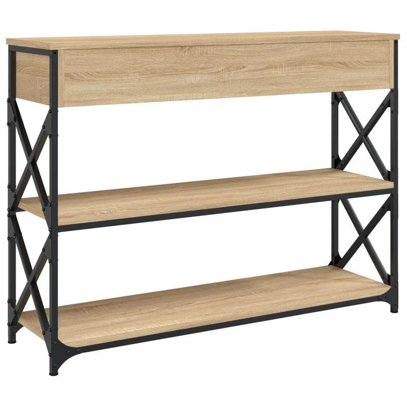 Table console d'entrée fonctionnel et stylé avec tiroirs et étagères 100 x 28 x 75 cm bois d'ingénierie et métal DEC031900