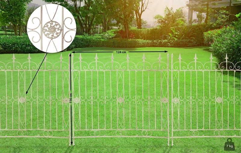 Clôture bordure de jardin 115x125 cm en métal crème vieilli 10_0002949
