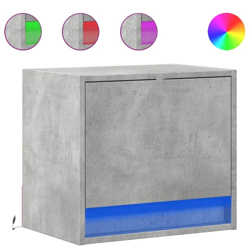 Lot de 2 tables de chevet murales avec lumières LED 45 x 31 x 40,5 cm bois d'ingénierie gris DEC036154