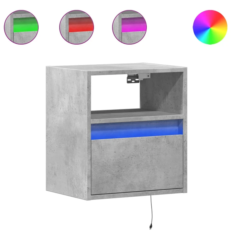 Lot de 2 tables de chevet murales 41 x 31 x 45 cm avec lumières LED en bois d'ingénierie gris DEC036153