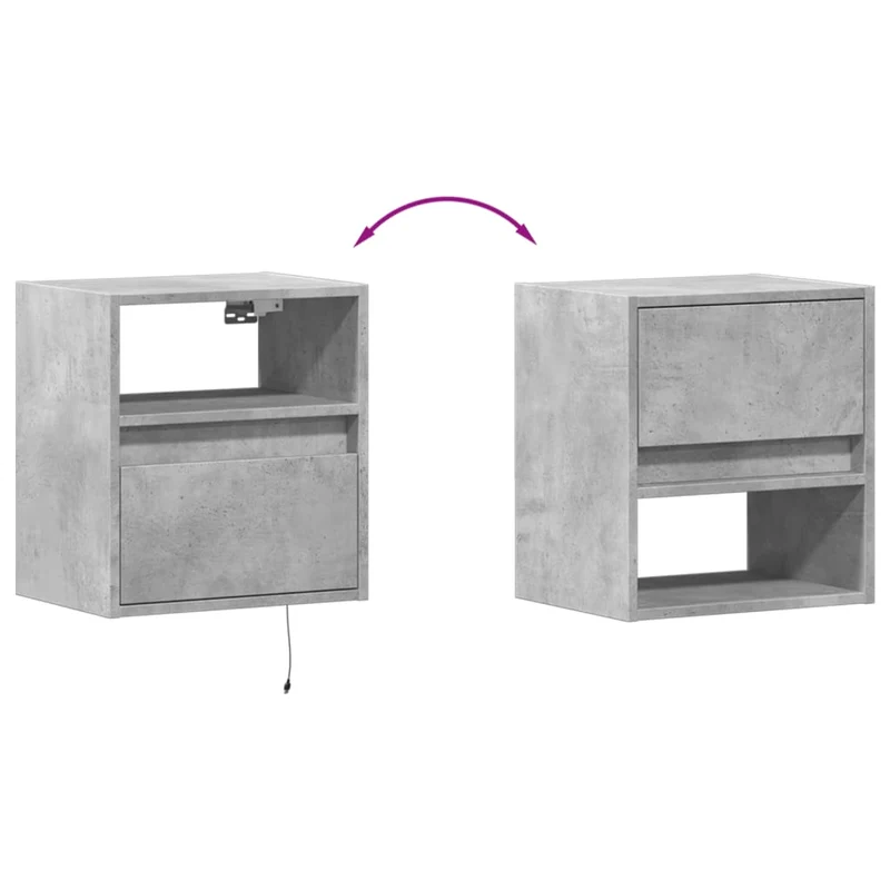 Lot de 2 tables de chevet murales 41 x 31 x 45 cm avec lumières LED en bois d'ingénierie gris DEC036153