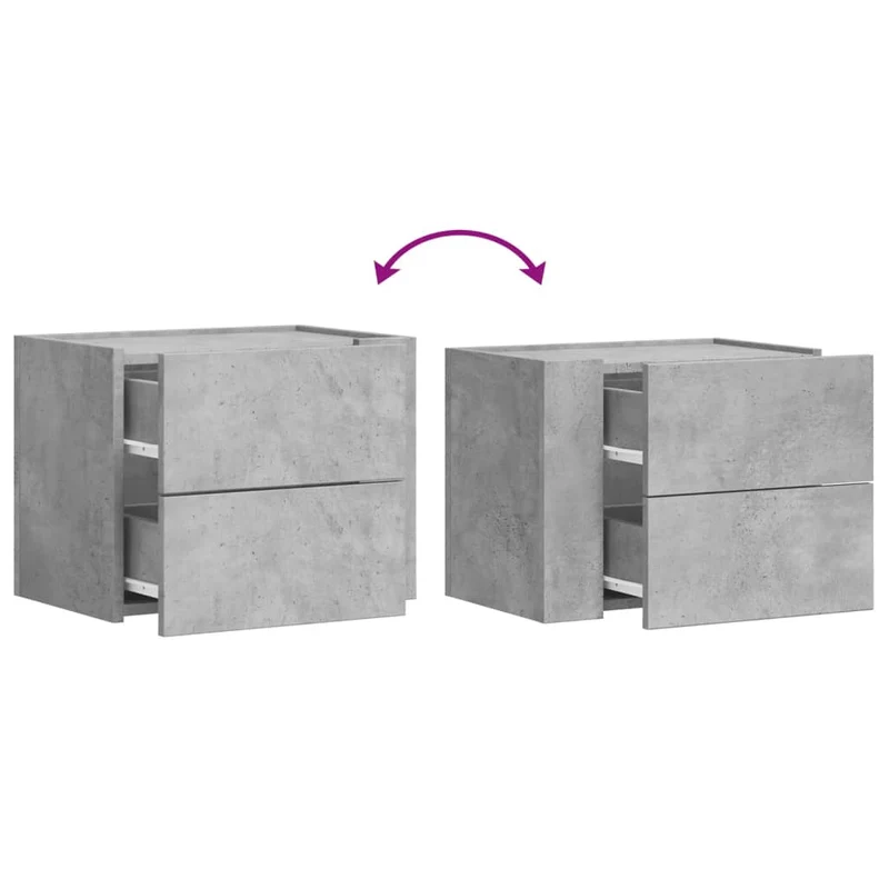 Lot de 2 tables de chevet murales avec deux tiroirs 45 x 30 x 35 cm bois d'ingénierie gris DEC036085