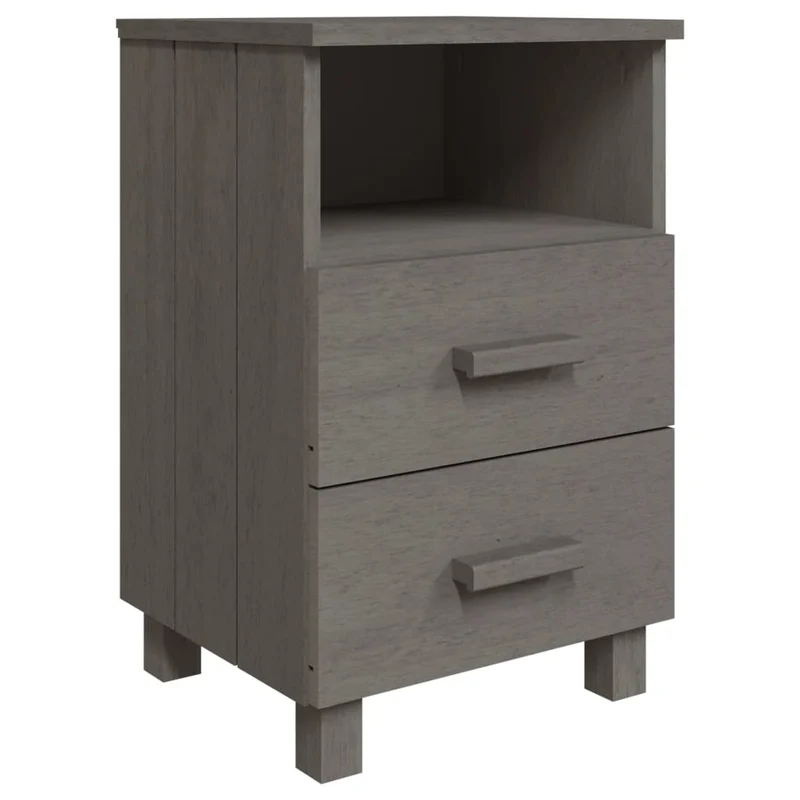 Lot de 2 tables de chevet avec deux tiroirs et compartiment 40 x 35 x 62 cm bois massif gris DEC036006