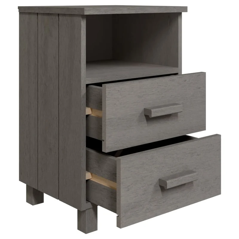 Lot de 2 tables de chevet avec deux tiroirs et compartiment 40 x 35 x 62 cm bois massif gris DEC036006