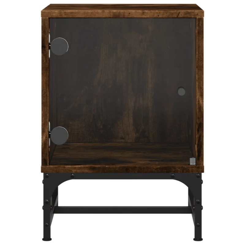 Lot de 2 tables de chevet avec portes vitrées 35 x 37 x 50 cm bois d'ingénierie marron verre et acier DEC035976