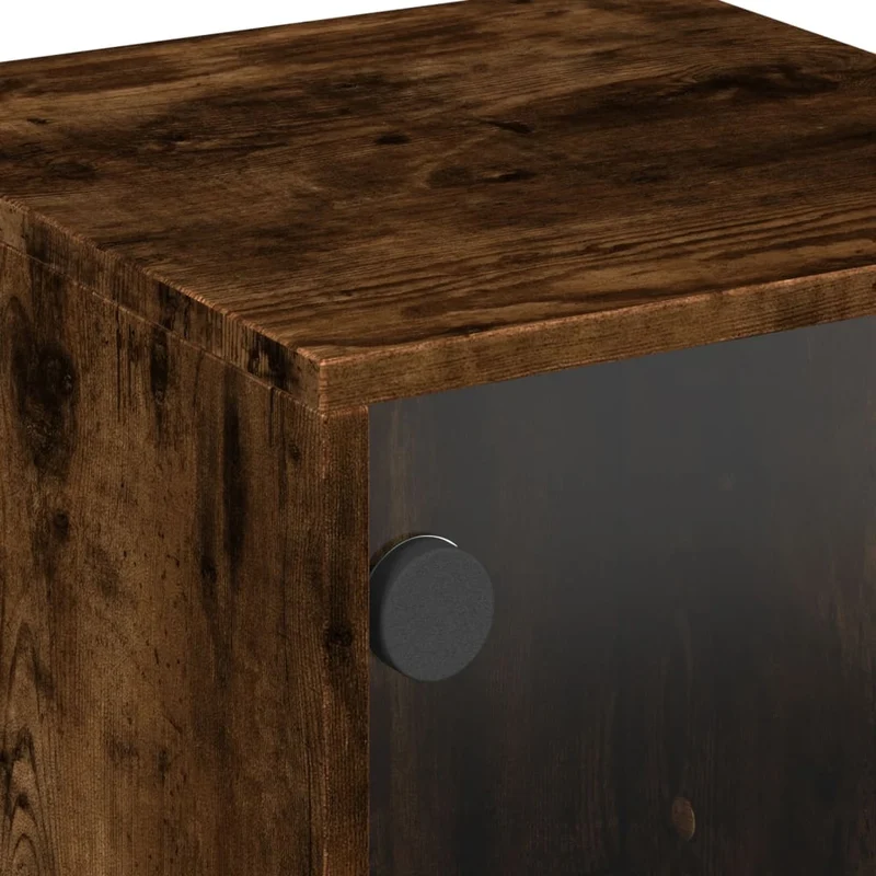Lot de 2 tables de chevet avec portes vitrées 35 x 37 x 50 cm bois d'ingénierie marron verre et acier DEC035976