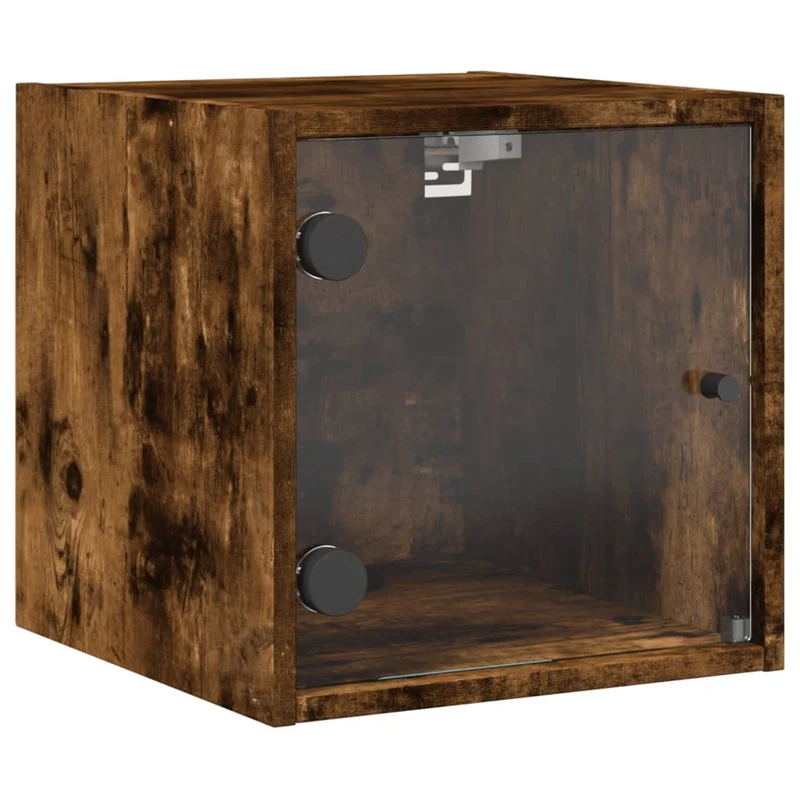 Lot de 2 tables de chevet avec portes vitrées 35 x 37 x 35 cm bois d'ingénierie marron et verre DEC035974