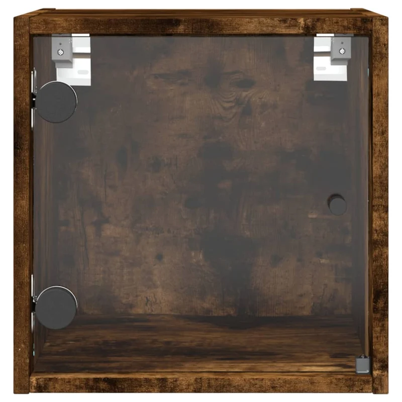 Lot de 2 tables de chevet avec portes vitrées 35 x 37 x 35 cm bois d'ingénierie marron et verre DEC035974