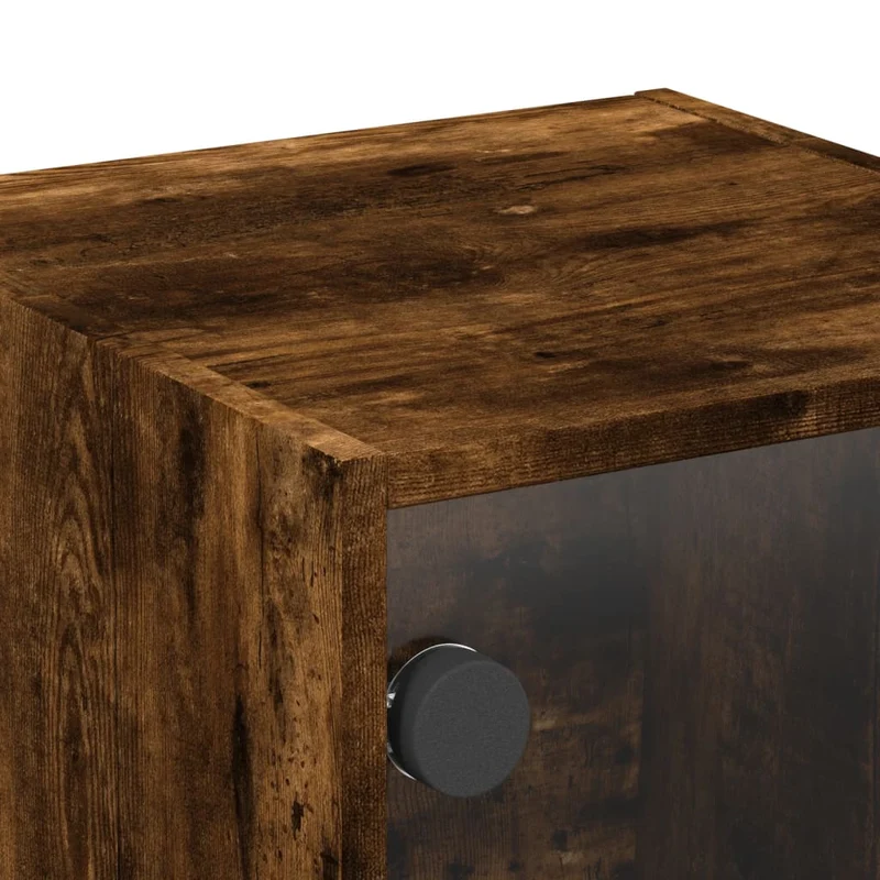 Lot de 2 tables de chevet avec portes vitrées 35 x 37 x 35 cm bois d'ingénierie marron et verre DEC035974