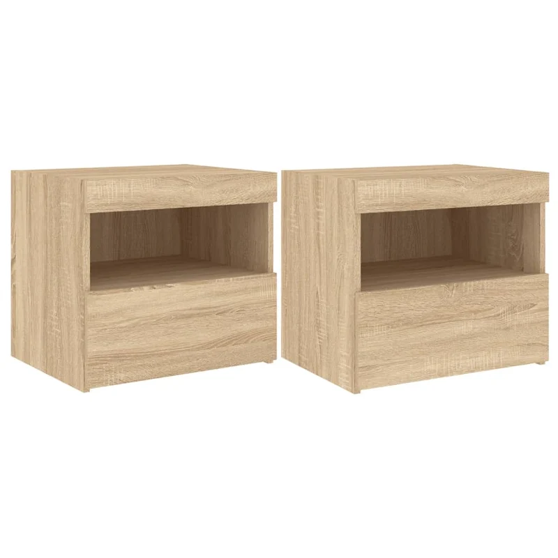 Lot de 2 tables de chevet et lumières LED avec tiroir 50 x 40 x 45 cm bois d'ingénierie couleur chêne DEC035969