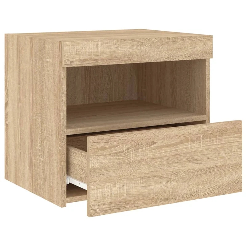 Lot de 2 tables de chevet et lumières LED avec tiroir 50 x 40 x 45 cm bois d'ingénierie couleur chêne DEC035969