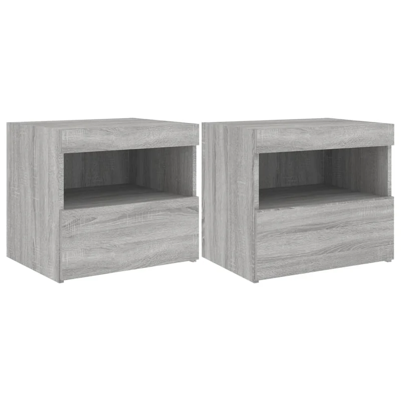 Lot de 2 tables de chevet avec lumières LED et tiroir 50 x 40 x 45cm bois d'ingénierie gris DEC035943