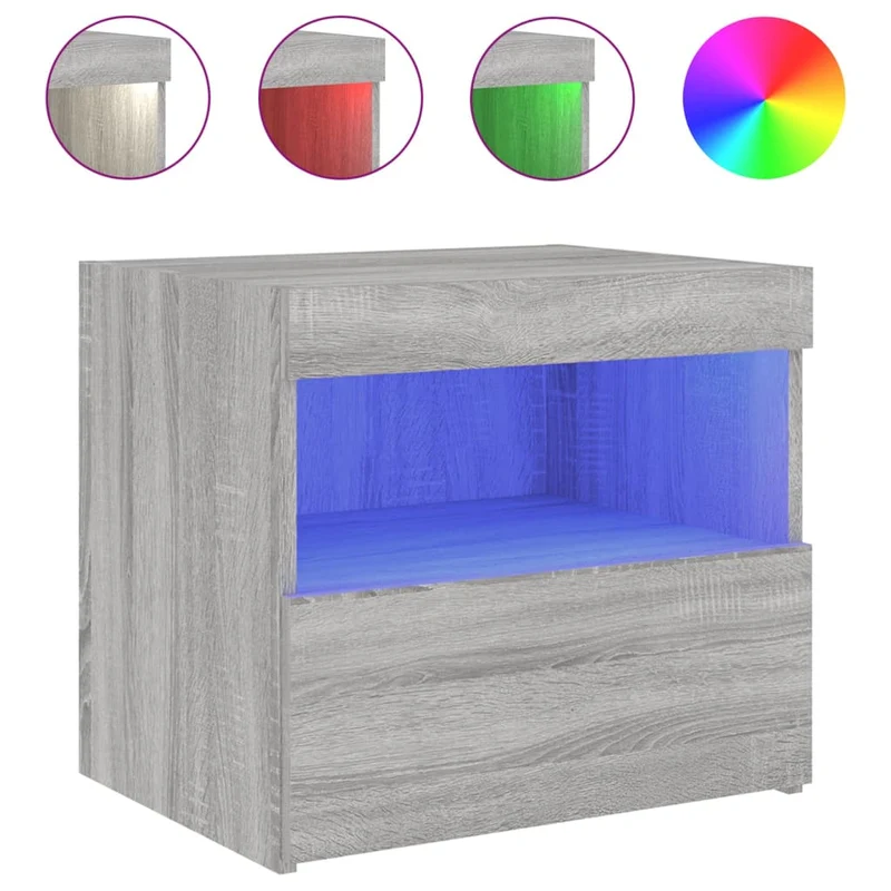 Lot de 2 tables de chevet avec lumières LED et tiroir 50 x 40 x 45cm bois d'ingénierie gris DEC035943