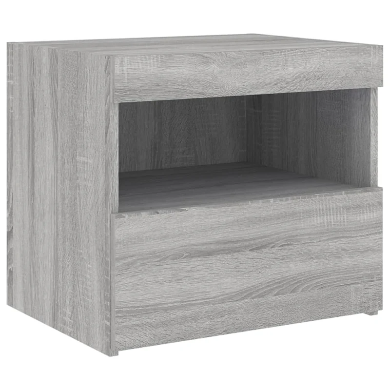 Lot de 2 tables de chevet avec lumières LED et tiroir 50 x 40 x 45cm bois d'ingénierie gris DEC035943