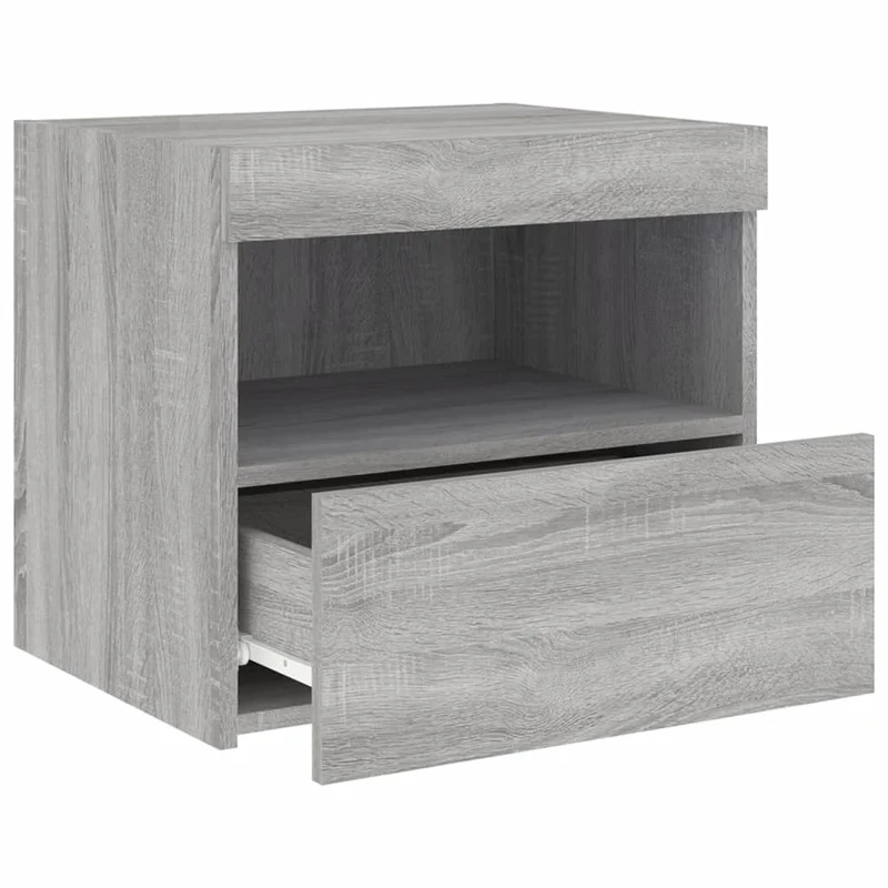 Lot de 2 tables de chevet avec lumières LED et tiroir 50 x 40 x 45cm bois d'ingénierie gris DEC035943